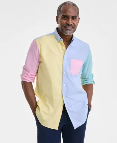 Club Room Men's Colorblock Oxford Long-sleeve Shirt, Exclusively At Macy's In Pale Sun