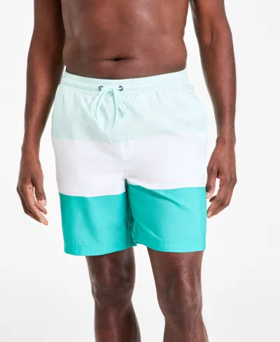 Club Room Men's Colorblocked 7" Swim Trunks, Created For Macy's In Aqua Whisp