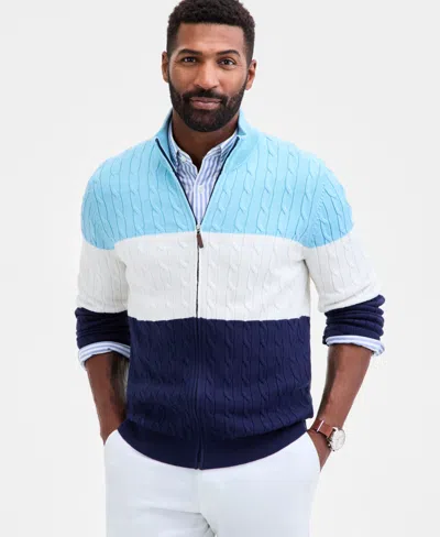 Club Room Men's Colorblocked Cable-knit Full-zip Sweater, Macy's Exclusive In Blue