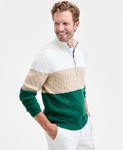Club Room Men's Colorblocked Cable-knit Full-zip Sweater, Macy's Exclusive In Green