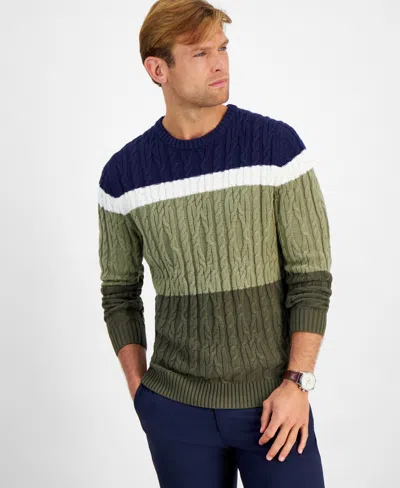 Club Room Men's Colorblocked Cable Sweater, Created For Macy's In Olive