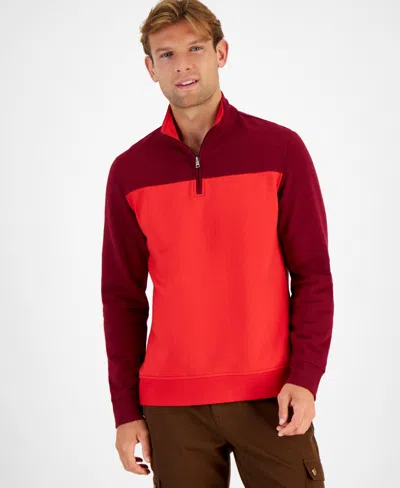 Club Room Men's Colorblocked Quarter-zip Fleece Sweater, Created For Macy's In Rhubarb Red