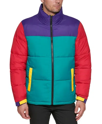 Club Room Men's Colorblocked Quilted Full-zip Puffer Jacket, Created For Macy's In Cross Color Multi