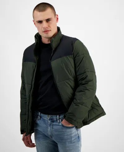 Club Room Men's Colorblocked Quilted Full-zip Puffer Jacket, Created For Macy's In Olive