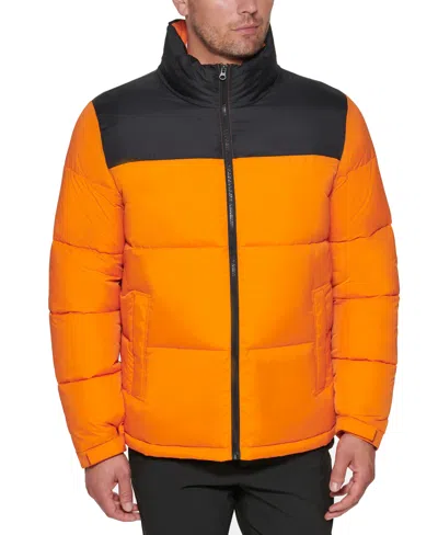 Club Room Men's Colorblocked Quilted Full-zip Puffer Jacket, Created For Macy's In Orange