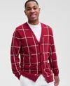 Club Room Men's Cotton Windowpane-plaid Cardigan Sweater, Exclusively At Macy's In Red