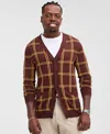 Club Room Men's Cotton Windowpane-plaid Cardigan Sweater, Exclusively At Macy's In Red