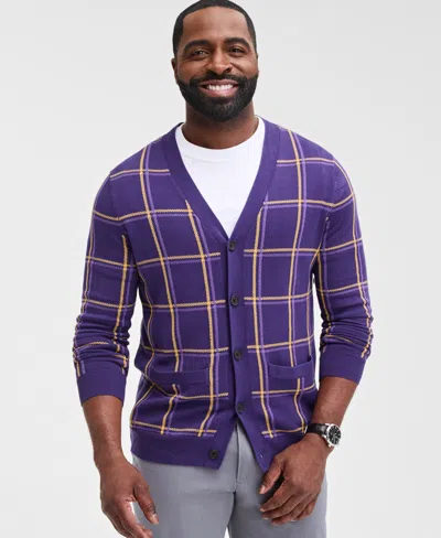 Club Room Men's Cotton Windowpane-plaid Cardigan Sweater, Exclusively At Macy's