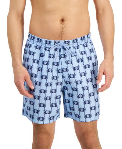 Club Room Men's Crab Toile Printed Quick-dry 7" Swim Trunks, Created For Macy's In Pale Ink Blue