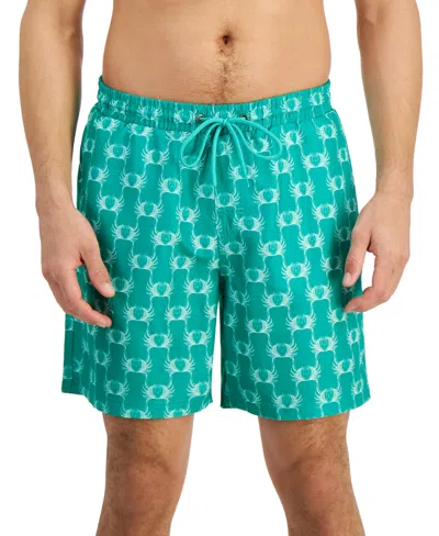 Club Room Men's Crab Toile Printed Quick-dry 7" Swim Trunks, Created For Macy's In True Green