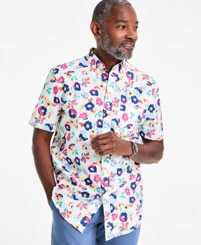 Club Room Men's Craig Floral Poplin Short-sleeve Shirt, Exclusively At Macy's In Bright Whi