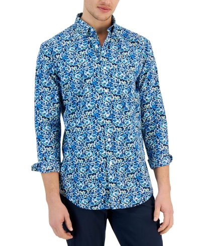 Club Room Men's Crowd Regular-fit Floral-print Button-down Poplin Shirt, Created For Macy's In Navy Blue