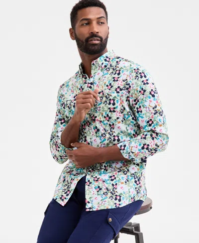 Club Room Men's Derek Floral Button-down Poplin Shirt, Macy's Exclusive In Blue