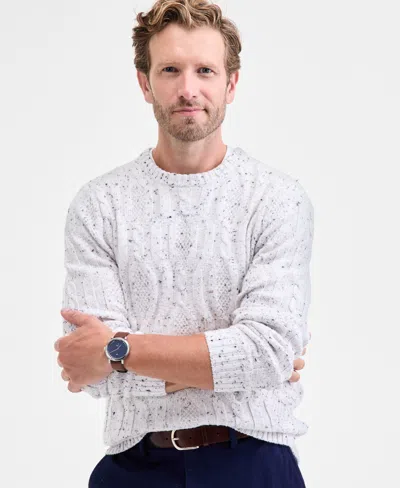 Club Room Men's Donegal Cable-knit Crewneck Sweater, Macy's Exclusive In Neutral