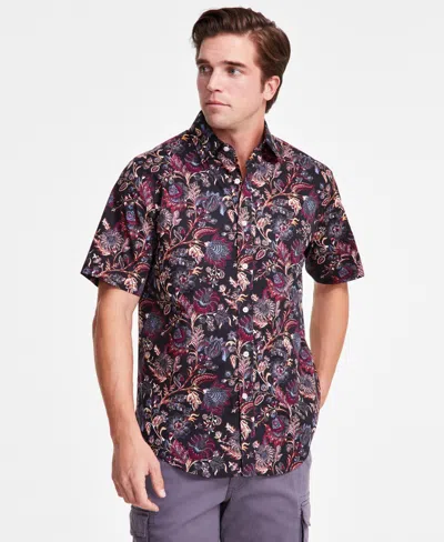Club Room Men's Eden Short Sleeve Button-front Floral Print Shirt, Exclusively At Macy's In Navy Blue