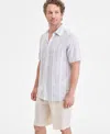 Club Room Men's Elevated Barry Regular-fit Stripe Button-down Linen Shirt, Exclusively At Macy's In Gray