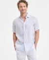 Club Room Men's Elevated Line Regular-fit Tropical-print Button-down Linen Shirt, Exclusively At Macy's In White