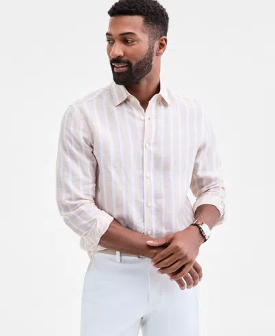 Club Room Men's Facil Stripe Linen Long-sleeve Shirt, Macy's Exclusive In Blue