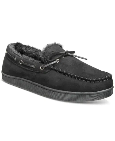 Club Room Men's Faux-suede Moccasin Slippers With Faux-fur Lining, Created For Macy's In Black