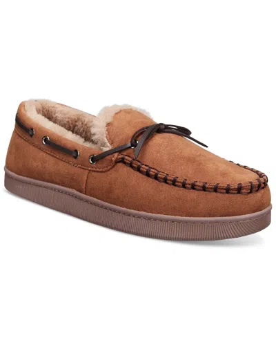 Club Room Men's Faux-suede Moccasin Slippers With Faux-fur Lining, Created For Macy's In Tan