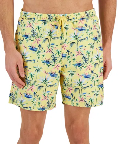 Club Room Men's Flamingo Floral-print Quick-dry 7" Swim Trunks, Created For Macy's In Sunwash Yellow