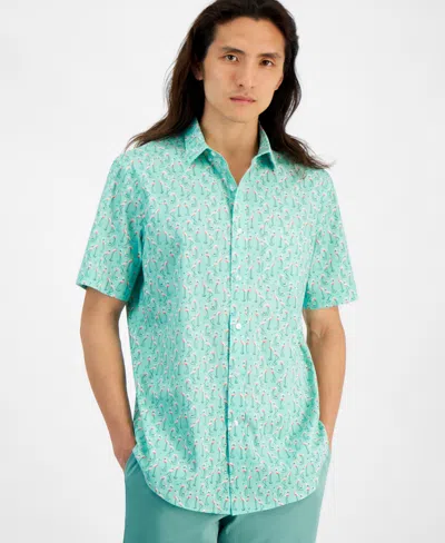 Club Room Men's Flamingo State Regular-fit Stretch Printed Button-down Poplin Shirt, Created For Macy's In Sprint Mint