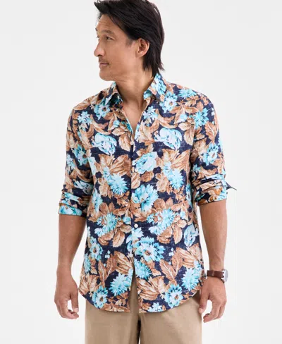 Club Room Men's Floral-print Button-up Long-sleeve Shirt, Macy's Exclusive In Multi