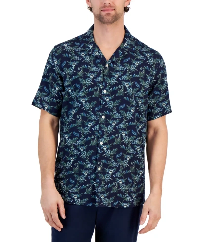 Club Room Men's Floral-print Camp Shirt, Created For Macy's In Navy Blue