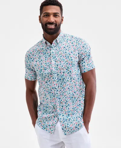 Club Room Men's Fortier Regular-fit Stretch Floral Button-down Poplin Shirt, Macy's Exclusive In Blue