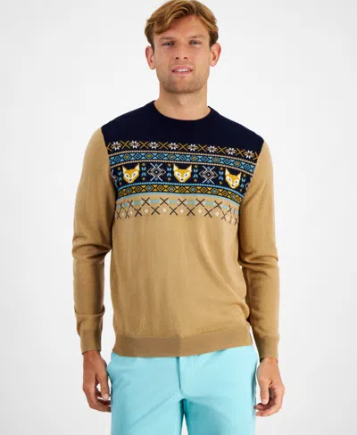 Club Room Men's Fox-pattern Merino Crewneck Sweater, Created For Macy's In Navy Blue