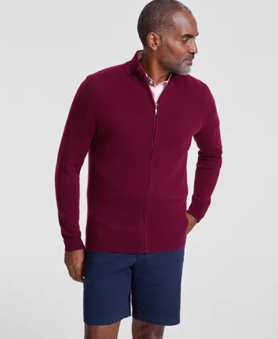 Club Room Men's Full-zip Cashmere Sweater, Created For Macy's In Cabernet