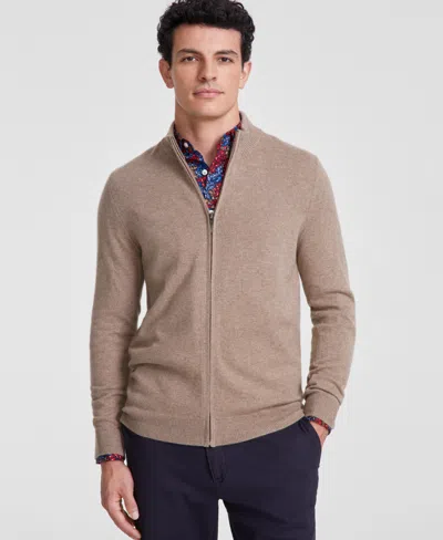 Club Room Men's Full-zip Cashmere Sweater, Created For Macy's In Drk Natural Htr