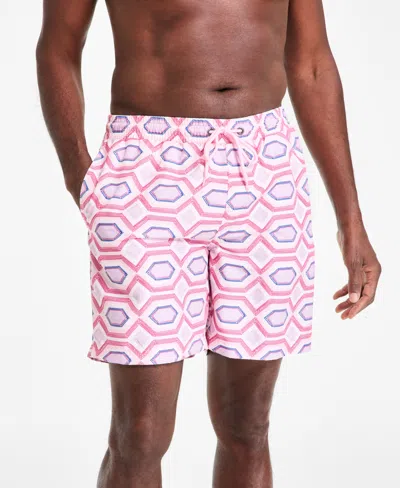 Club Room Men's Geometric Print Drawstring 7" Swim Trunks, Exclusively At Macy's In Cupid Blush