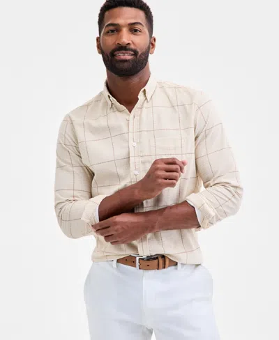 Club Room Men's Glen Plaid Cotton Corduroy Shirt, Macy's Exclusive In Neutral