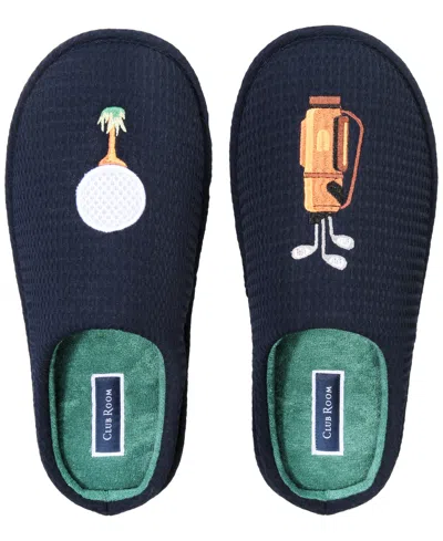 Club Room Men's Golf Embroidered Slippers, Created For Macy's In Blue