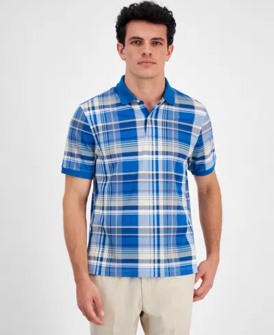 Club Room Men's Harvest Plaid Pique Polo Shirt, Created For Macy's In Sapphire Lake