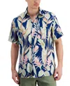 CLUB ROOM MEN'S HERO SHORT SLEEVE BUTTON FRONT PALM PRINT LINEN SHIRT, CREATED FOR MACY'S