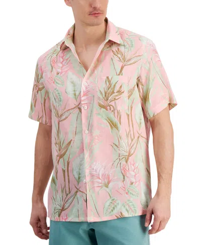 Club Room Men's Hero Short Sleeve Button Front Palm Print Linen Shirt, Created For Macy's In Peony Cupcake