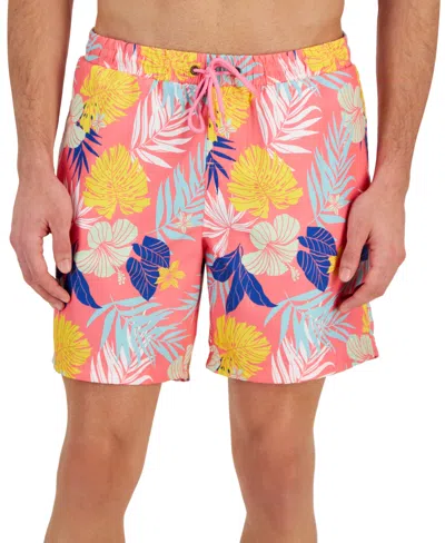Club Room Men's Hibiscus Floral Print 7" Swim Trunks, Created For Macy's In Bubblegum Pink