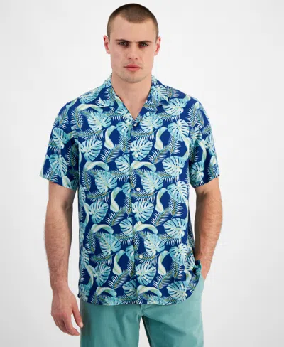 Club Room Men's Hoja Leaf Regular-fit Printed Button-down Camp Shirt, Created For Macy's In Navy Crush