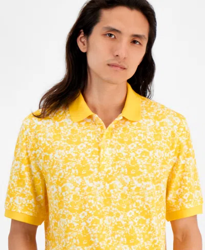 Club Room Men's Iris Regular-fit Floral Performance Pique Polo Shirt, Created For Macy's In Lemon Ice