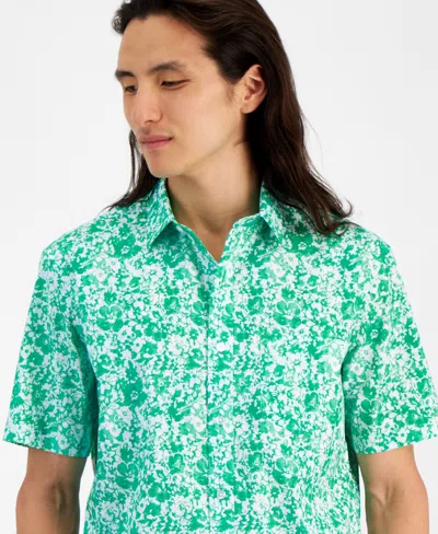 Club Room Men's Iris Regular-fit Stretch Floral Button-down Poplin Shirt, Created For Macy's In Sprint Mint