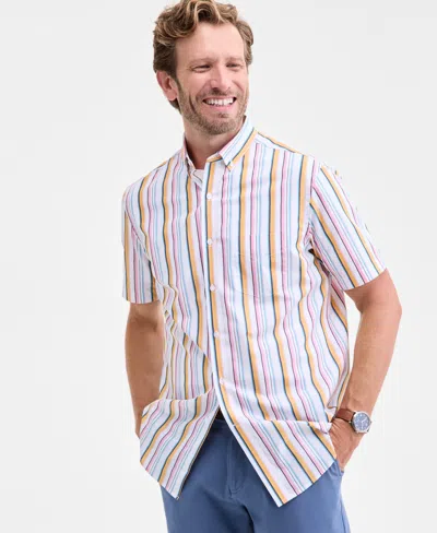 Club Room Men's Kara Stripe Short-sleeve Button-down Poplin Shirt, Macy's Exclusive In White