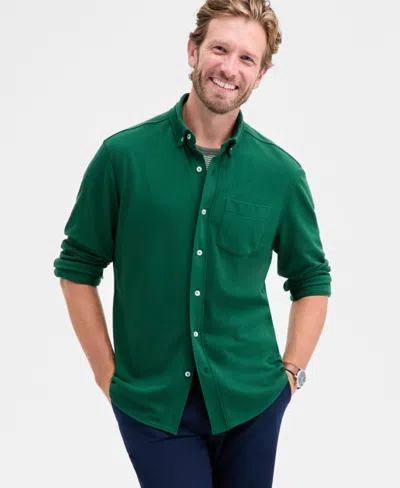Club Room Men's Knit Button-up Long-sleeve Shirt, Macy's Exclusive In Green