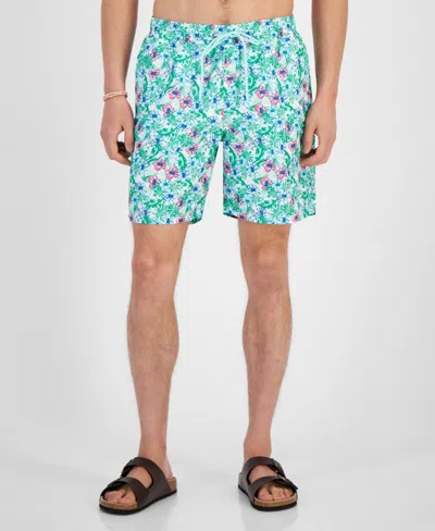 Club Room Men's Libra Quick-dry Floral 7" Swim Trunks, Created For Macy's In Bright White