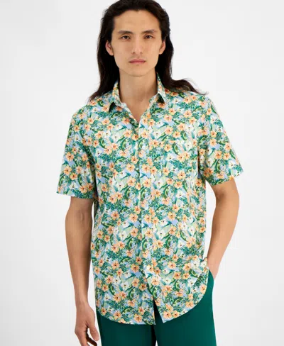 Club Room Men's Libra Regular-fit Stretch Floral Button-down Poplin Shirt, Created For Macy's In Pale Ink Blue