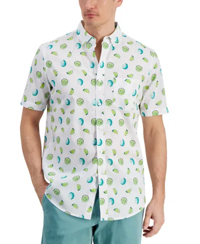 Club Room Men's Lime Print Short-sleeve Shirt, Created For Macy's In Bright White