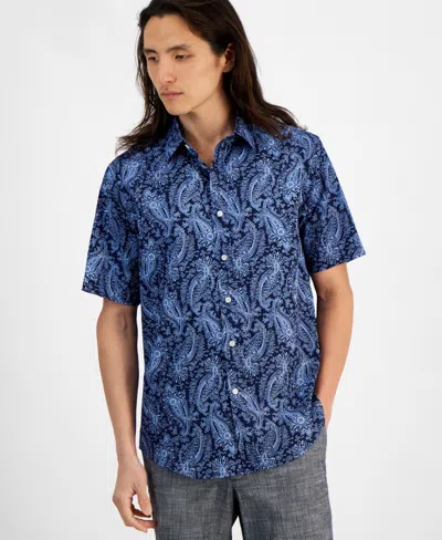 Club Room Men's Linekel Paisley Refined Woven Shirt, Created For Macy's In Navy Blue