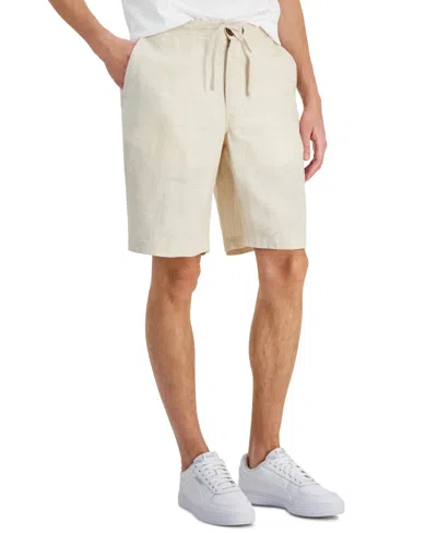 Club Room Men's Linen 9" Drawstring Shorts, Created For Macy's In Natural Khaki