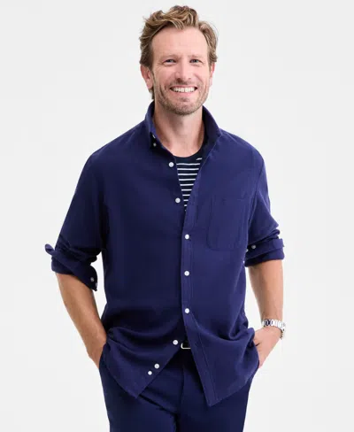 Club Room Men's Long-sleeve Solid Cotton Flannel Shirt, Macy's Exclusive In Blue